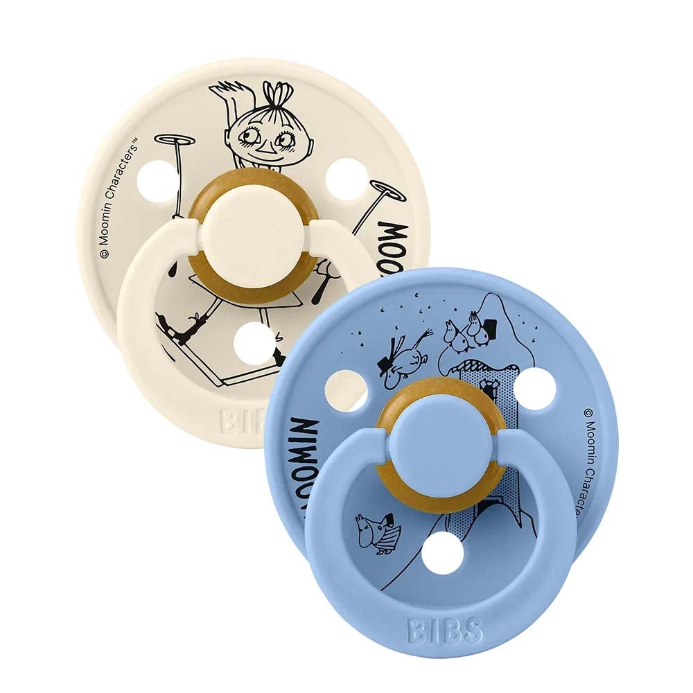 Bibs x Moomin-nappar i naturgummi, 2-pack, stl. 2 – Mymble Ivory/Sky Blue