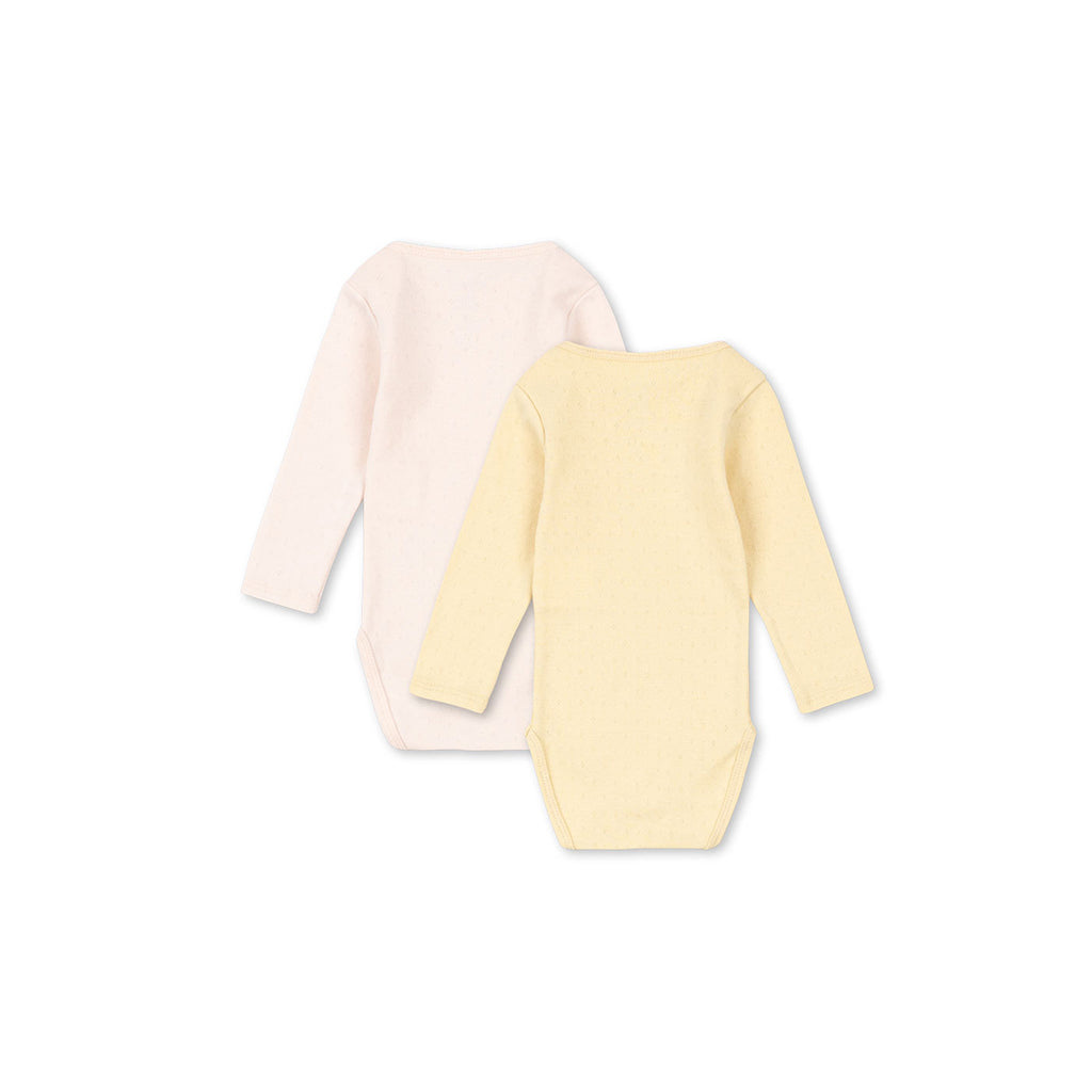 Fanga Fontana Perla bodystocking med långa ärmar, 2-pack - Banana crepe/creole pink - str. 0-9 mån.