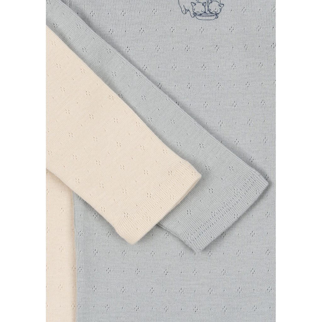 Fanga Fontana Perla bodystocking med långa ärmar, 2-pack – Buttercream/Pearl blue – stl. 0–9 mån.