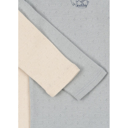 Fanga Fontana Perla bodystocking med långa ärmar, 2-pack – Buttercream/Pearl blue – stl. 0–9 mån.