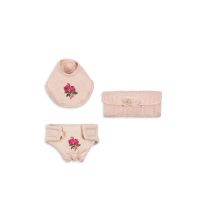 Konges Sløjd dukketilbehør, ble, tæppe og hagesmæk - Cameo rose