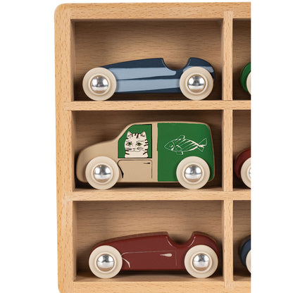Konges Sløjd 9 mini leksaksbilar i trä, Multi