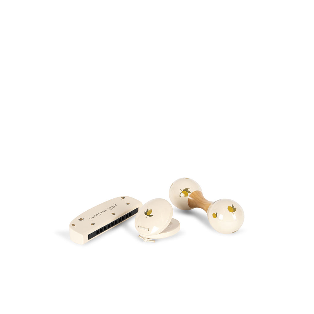 Konges Sløjd Petit Lemon Glossy, set med 3 musikinstrumenter – Lemon