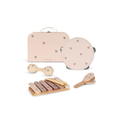 Konges Sløjd musikinstrumenter i kuffert, sæt m 4 dele - Glossy Cherry