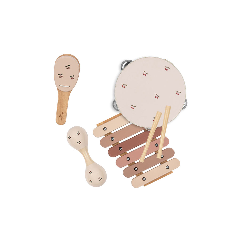 Konges Sløjd musikinstrument i koffert, set med 4 delar - Glossy Cherry