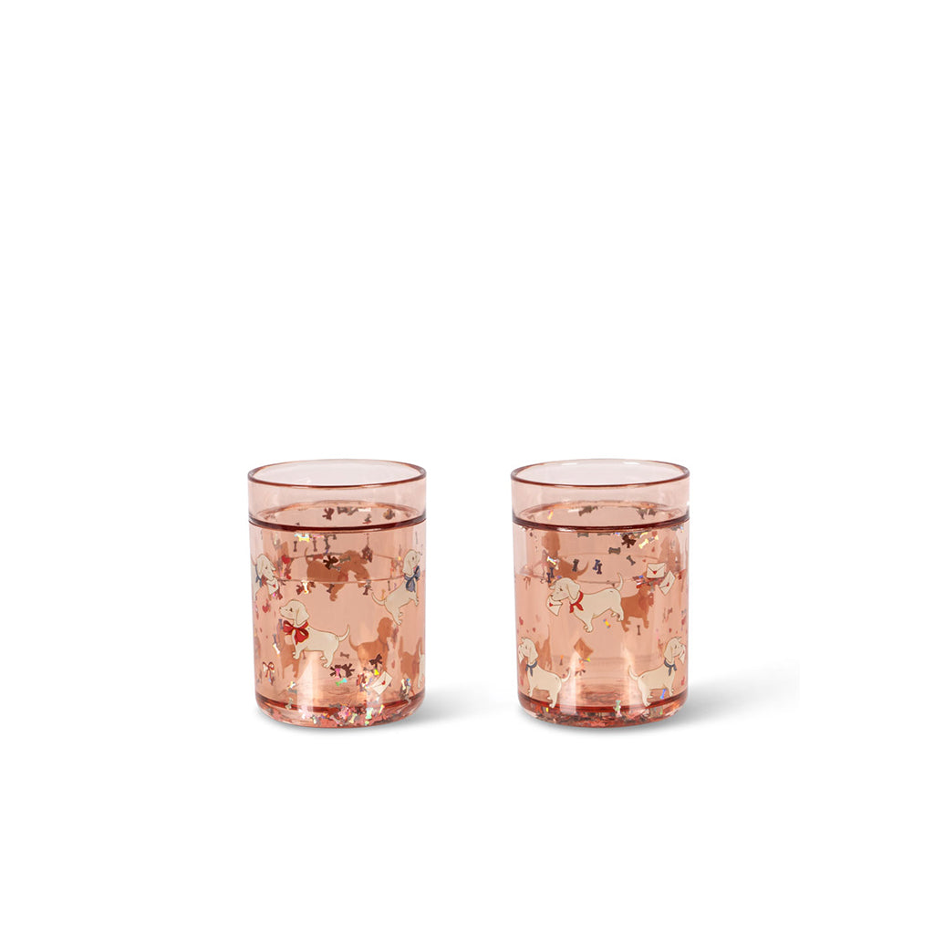 Konges Sløjd glittermugg, 2-pack - Woof letter rose