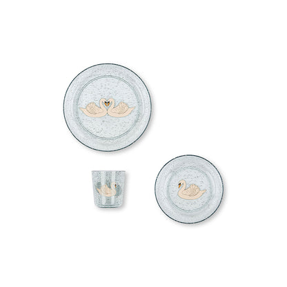 Konges Sløjd Dinner set, 3 dele - Sparkling Swan blue