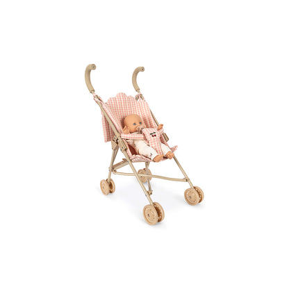 Konges Sløjd Poppy dockset med docka och dockvagn, rosa rutigt