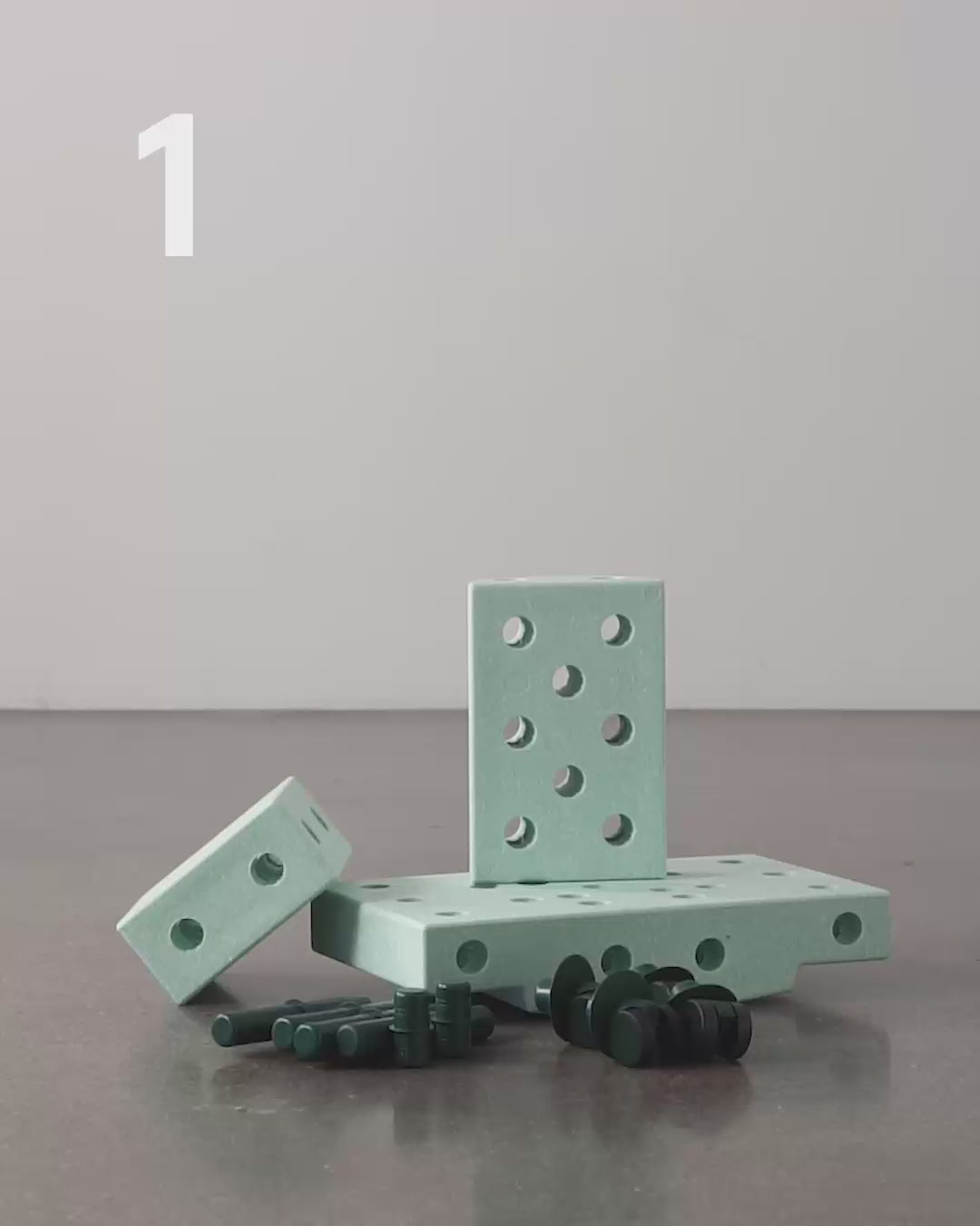 Modu byggleksak i skum, Curiosity set, 14 delar - Ocean mint/Forest green