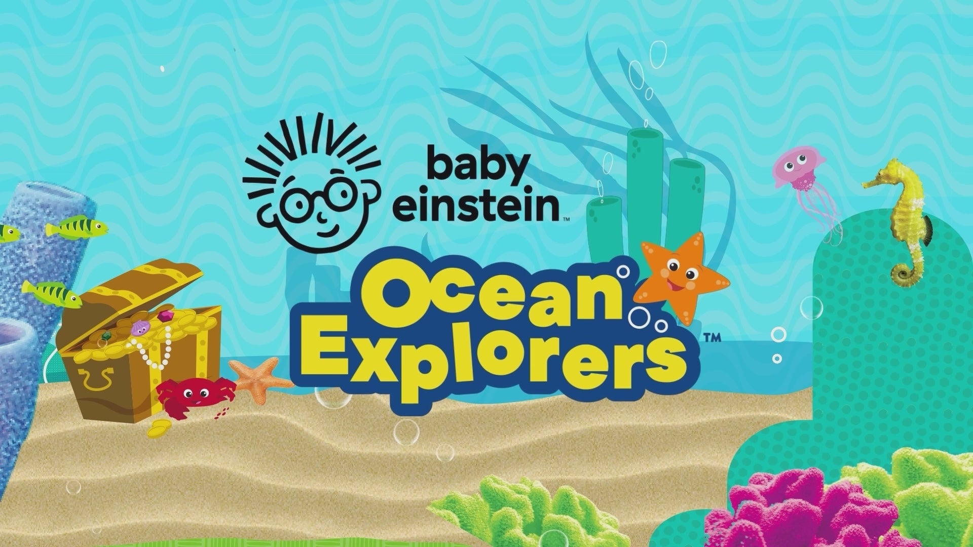 Video af BABY Einstein Musiklegetøj, Neptune's Kick & Explore™, en musikmåtte da kan hænges på kravlegård så baby selv kan lave lyde med hænder eller fødder