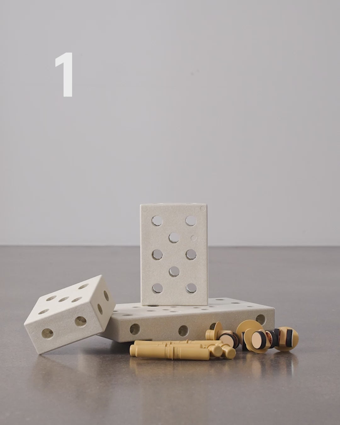 Modu byggleksak i skum, Curiosity-set, 14 delar - Sand Grey / Honey Yellow