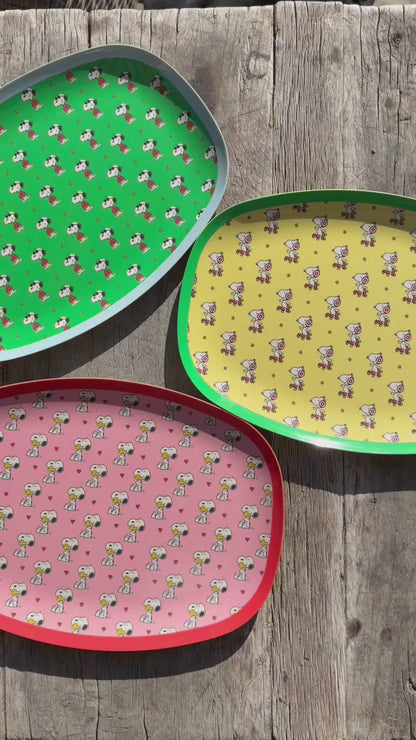 Rice Melamin rektangulär middagstallrik, Snoopy - Grön
