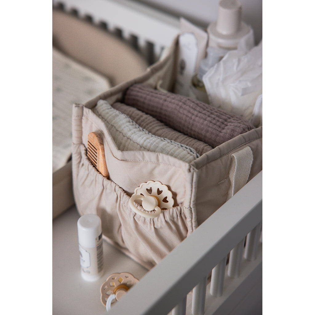 Sebra pusleopbevaringskurv i stof m hanke, Morning beige