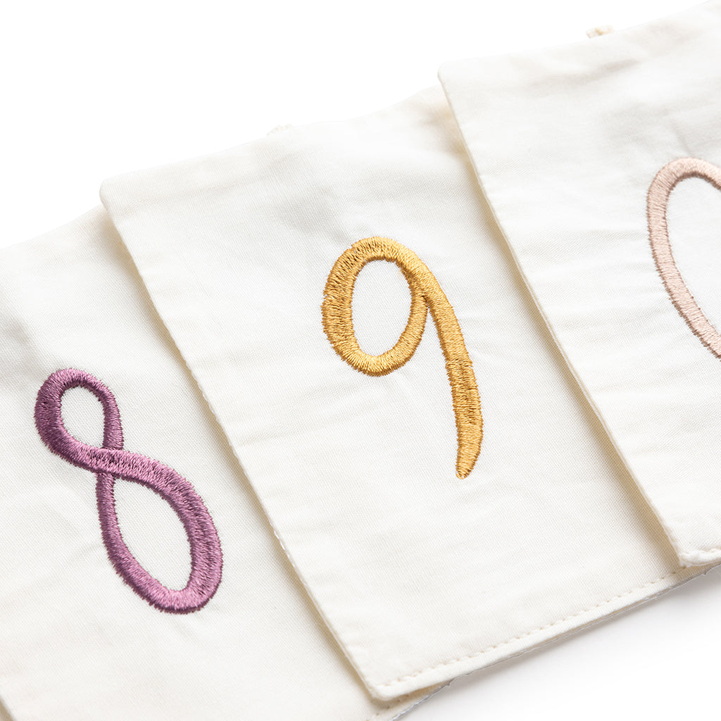 Sebra födelsedagsranka, presenter, siffror 0-9, ekologisk bomull