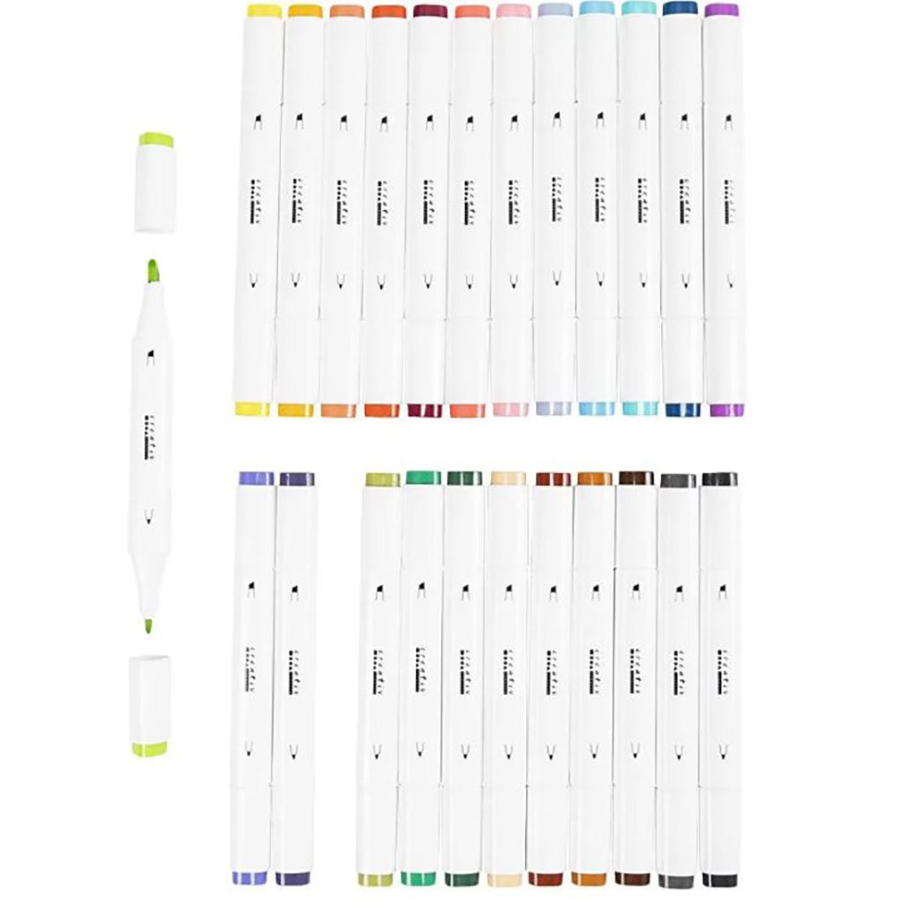 Illustrationsmarker, dubbel, linje 1 + 8 mm linje, 24 st. - Kompletterande färger