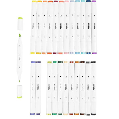 Illustrationsmarker, dubbel, linje 1 + 8 mm linje, 24 st. - Kompletterande färger