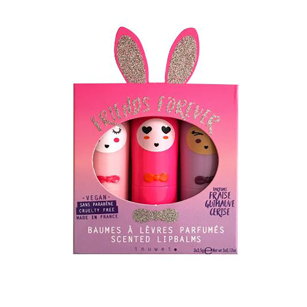 Inuwet Läppbalsam för barn, Trio-set, 3-pack, Friends forever - Fushia