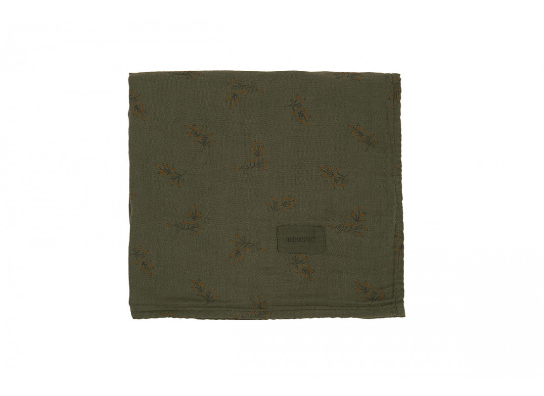 Nobodinoz swaddle med tryck, Wabi Sabi 70 x 70 cm - Flore Vetiver