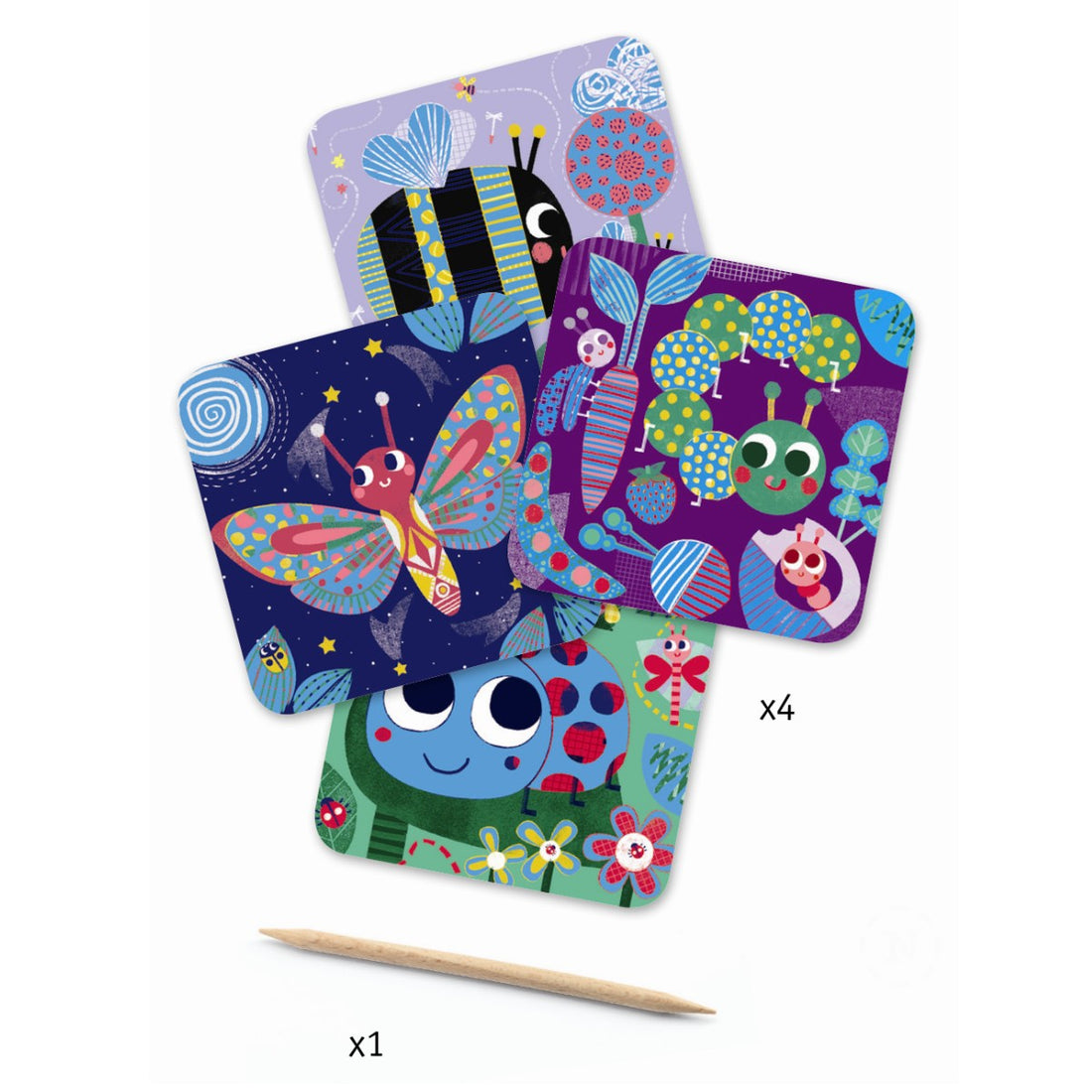 Djeco scratch kort for de små, Insekter - viser kort