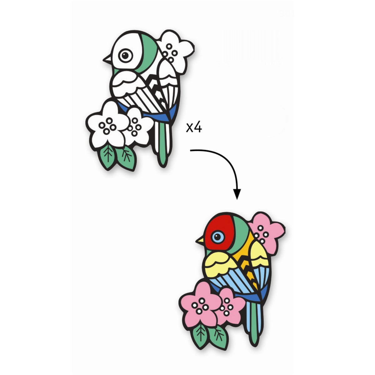 Djeco kreativt set, sammetfärg för de minsta - Fåglar