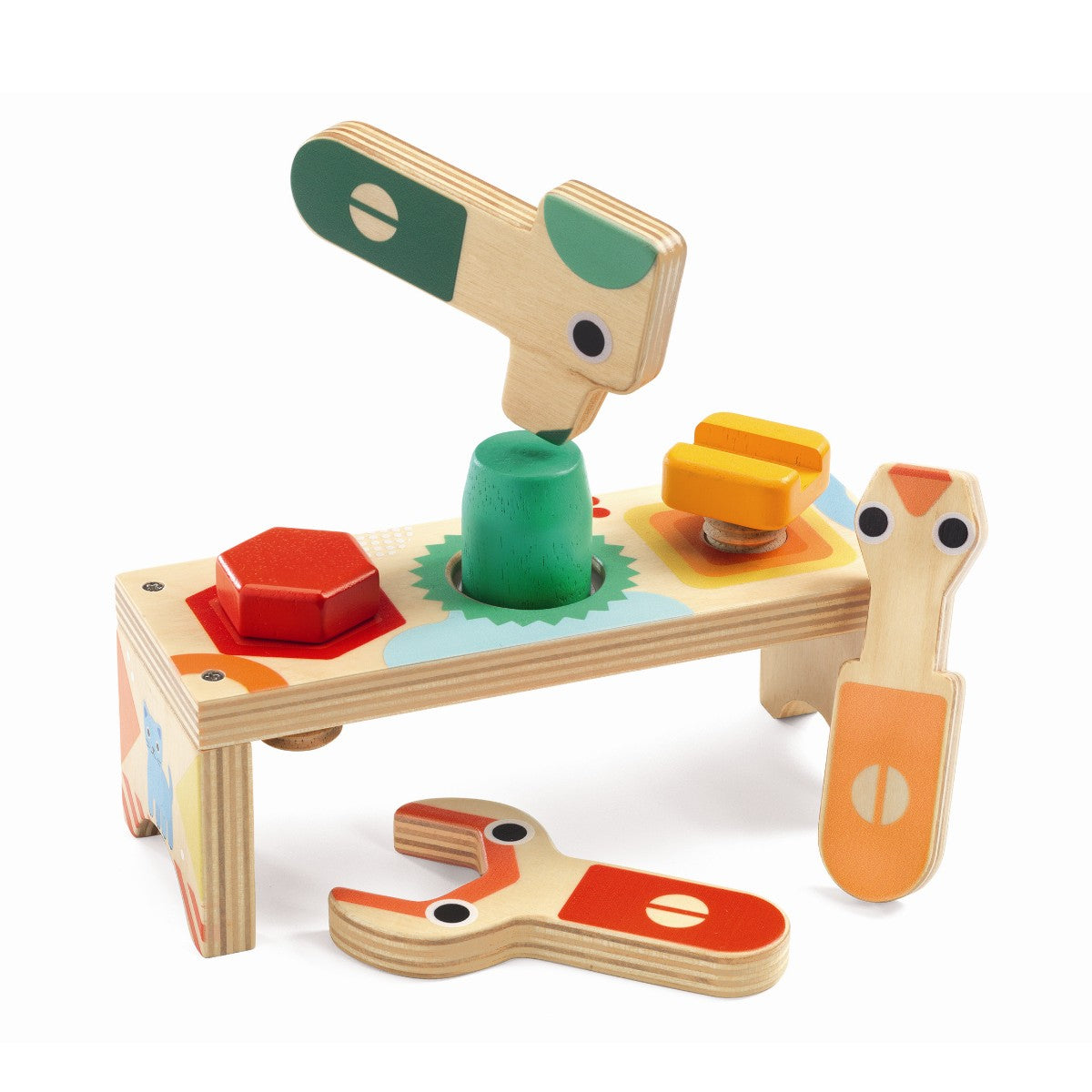 Djeco aktivitet i træ, Bricolou værktøjsbænk. Første værktøj