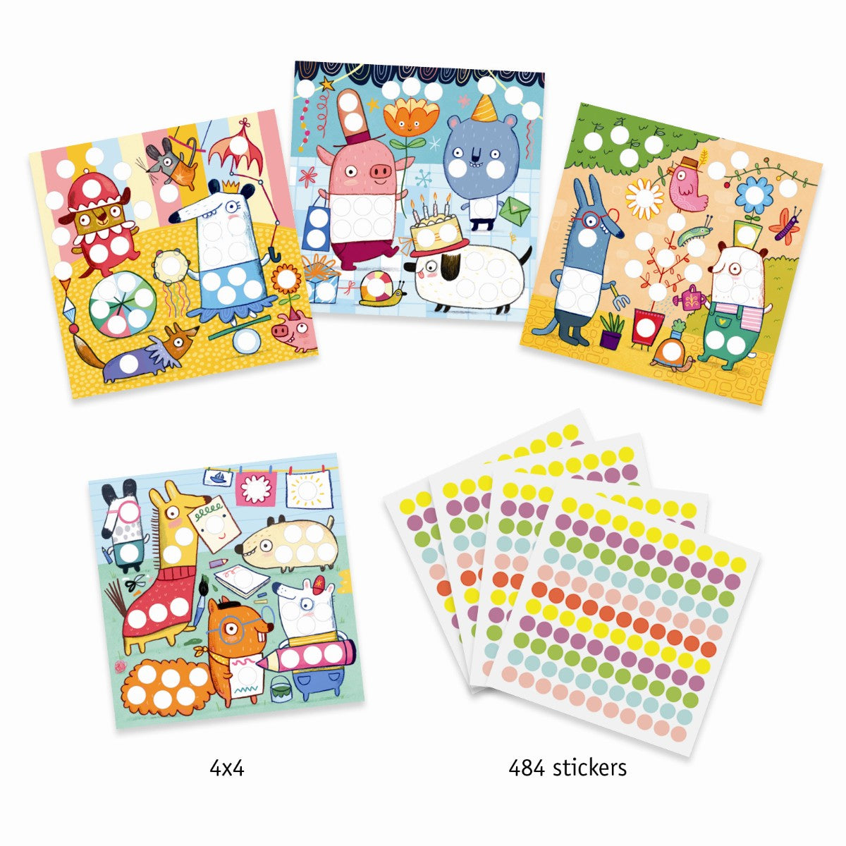 Djeco klistermärken, Färgade prickar