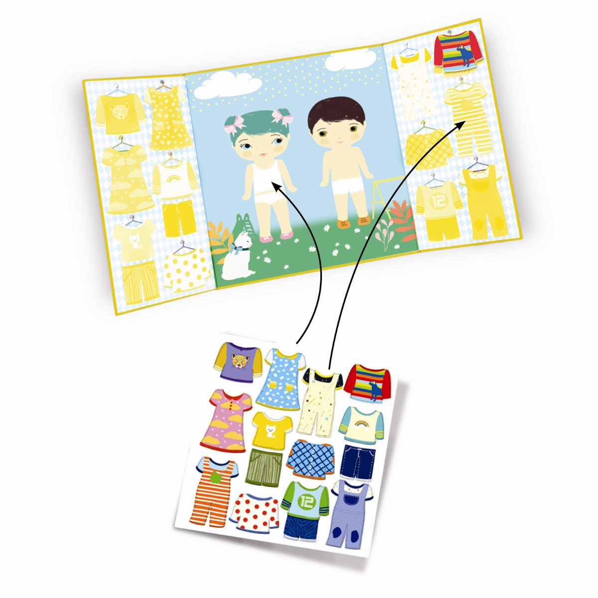 Djeco återanvändbara klistermärken, Kläder