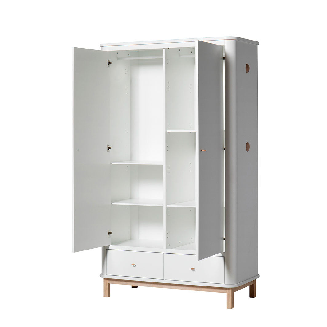Oliver Furniture Wood garderob med 2 dörrar, vit/ek - höjd 204 cm