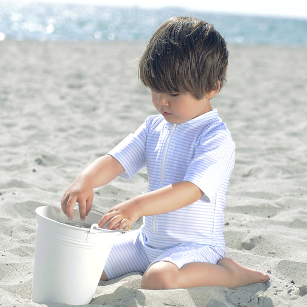 Petit Crabe UV dragt m. lynlås, Natsu, Baby blue/white - 0-8 år