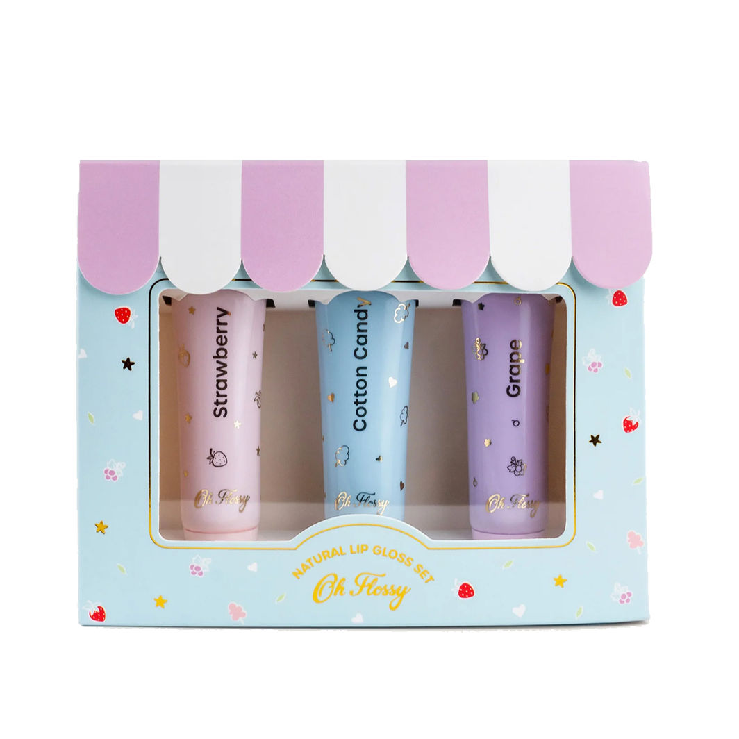 Oh Flossy Naturlig Lip Gloss för barn, Set med 3 färger
