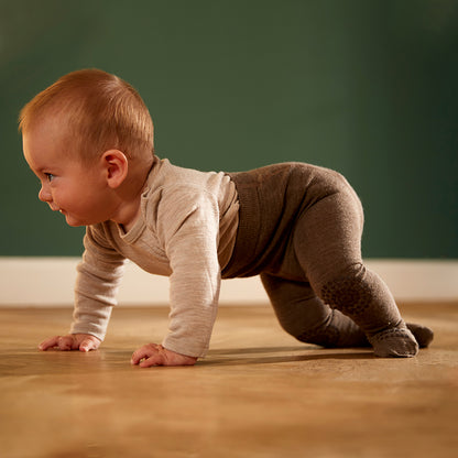 GoBabyGo krypstrumpbyxor med gummiduttar, brown melange - ull