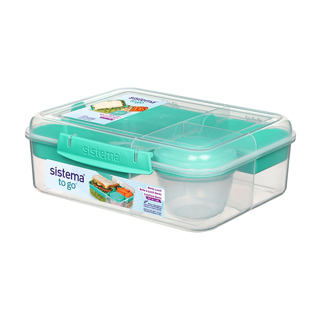 Sistema Bento Lunch matlåda med 3 fack och en yoghurtbägare, 1,65L - Minty teal