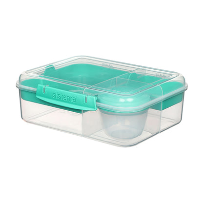 Sistema Bento Lunch matlåda med 3 fack och en yoghurtbägare, 1,65L - Minty teal