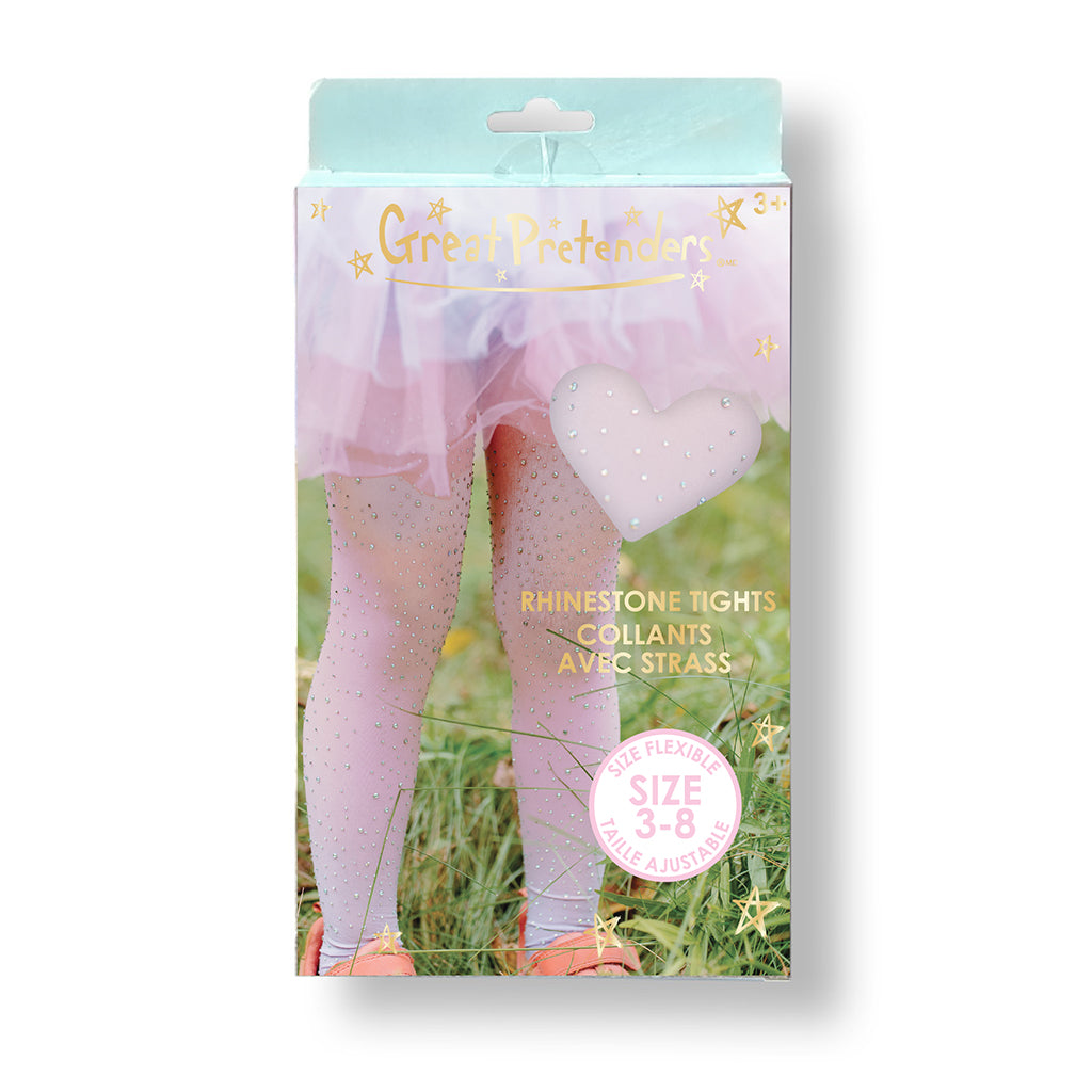 Great Pretenders utklädningskläder, Strumpbyxor med rhinsten - rosa/blå Str. 3-8 år.