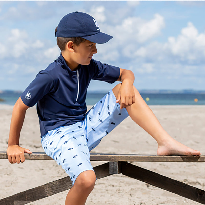 Petit Crabe UV badblus med dragkedja och korta ärmar, Max, blå - 1-10 år