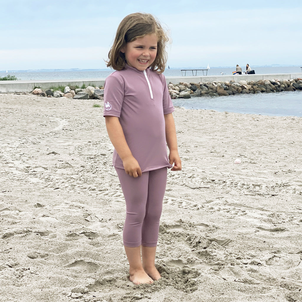 Petit Crabe UV-badtröja med dragkedja och korta ärmar, Max, Heather - 1-10 år