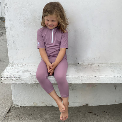 Petit Crabe UV-badtröja med dragkedja och korta ärmar, Max, Heather - 1-10 år