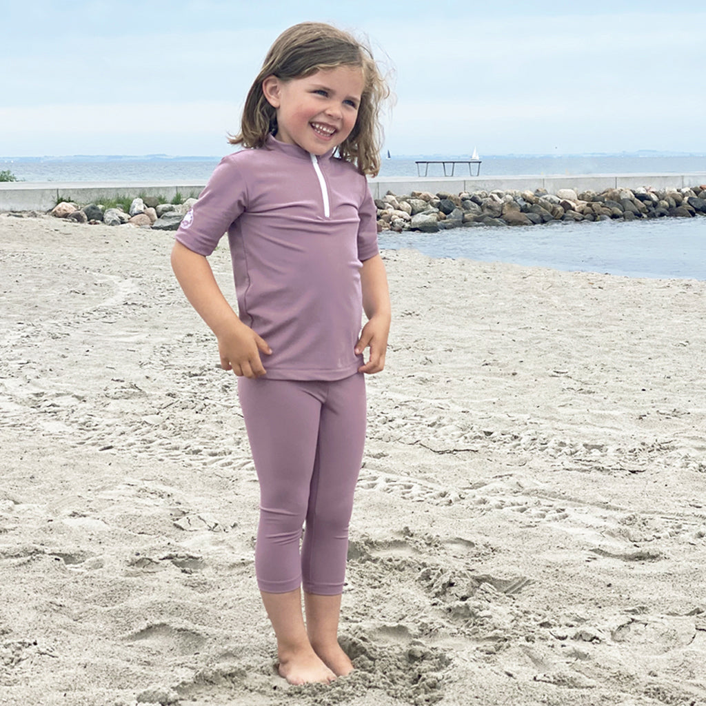 Petit Crabe UV-badtröja med dragkedja och korta ärmar, Max, Heather - 1-10 år