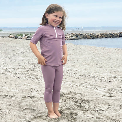 Petit Crabe UV-badtröja med dragkedja och korta ärmar, Max, Heather - 1-10 år