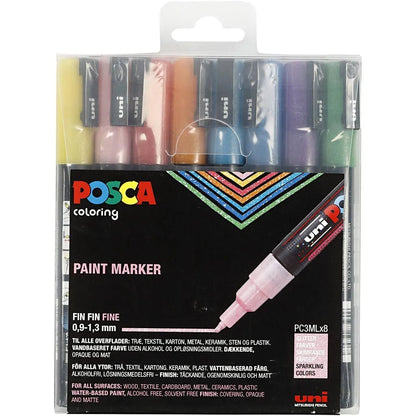 Posca tuschpennor, spets 0,9–1,3 mm – 8 st blandade glitterfärger