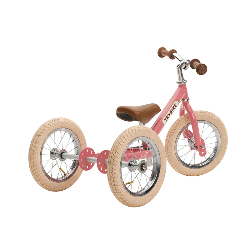 Trybike trehjulig balanscykel, vintage rosa med retrolook