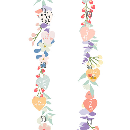 Mimi Lou väggdekal, höjdmätare med milstolpar - Vårblommor och med dansk text
