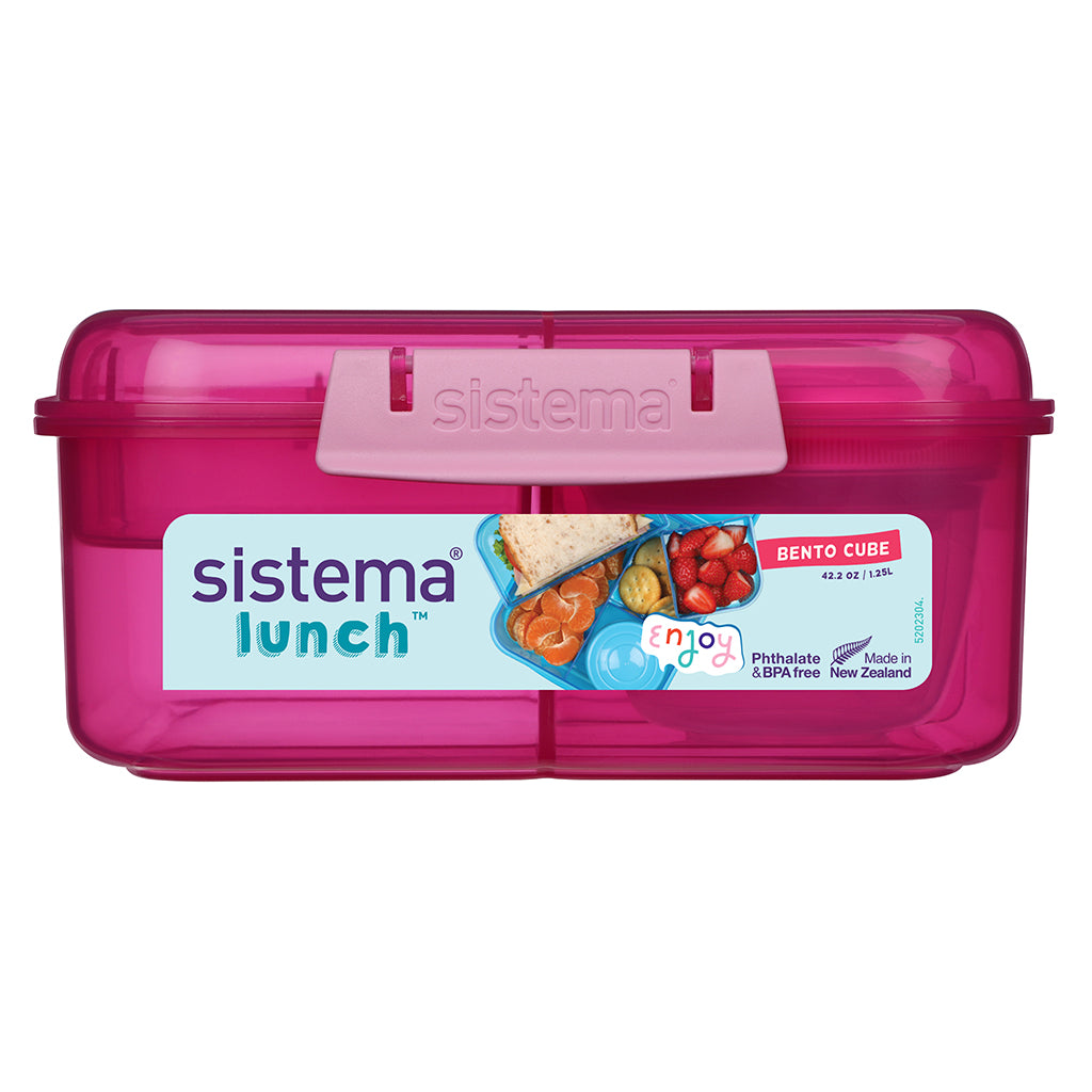 Sistema Bento Cube matlåda med 5 fack och en behållare, 1,25L - Rosa