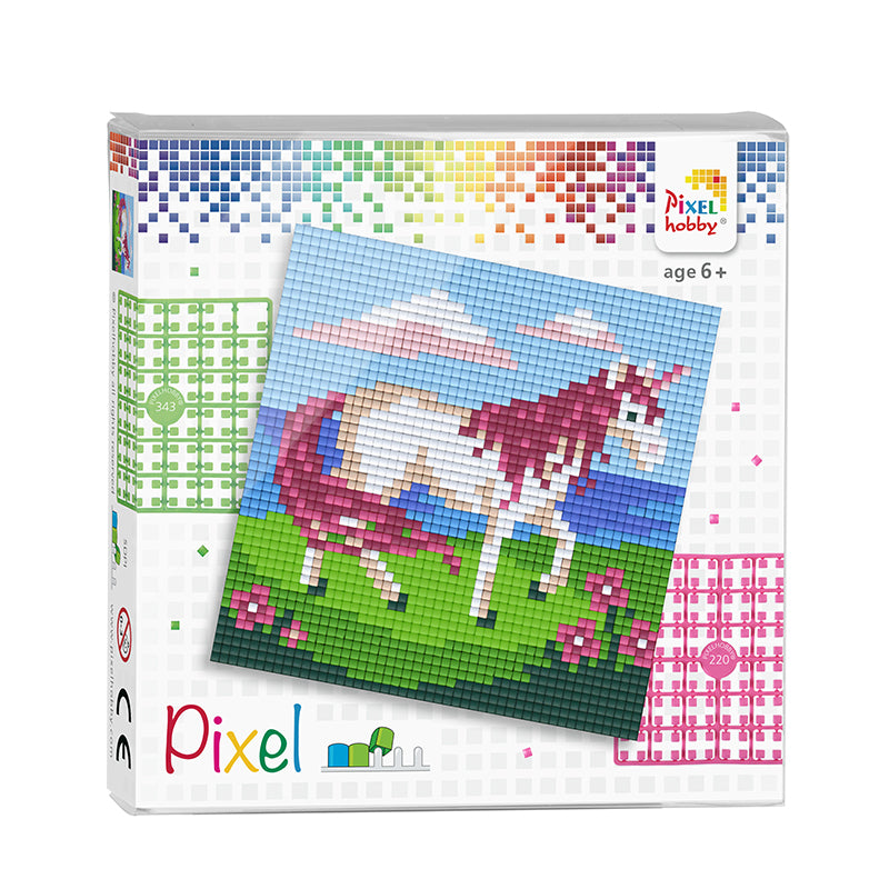 Pixelmosaik, Mini-mosaikpärlor på 4 byggplattor - Enhörning