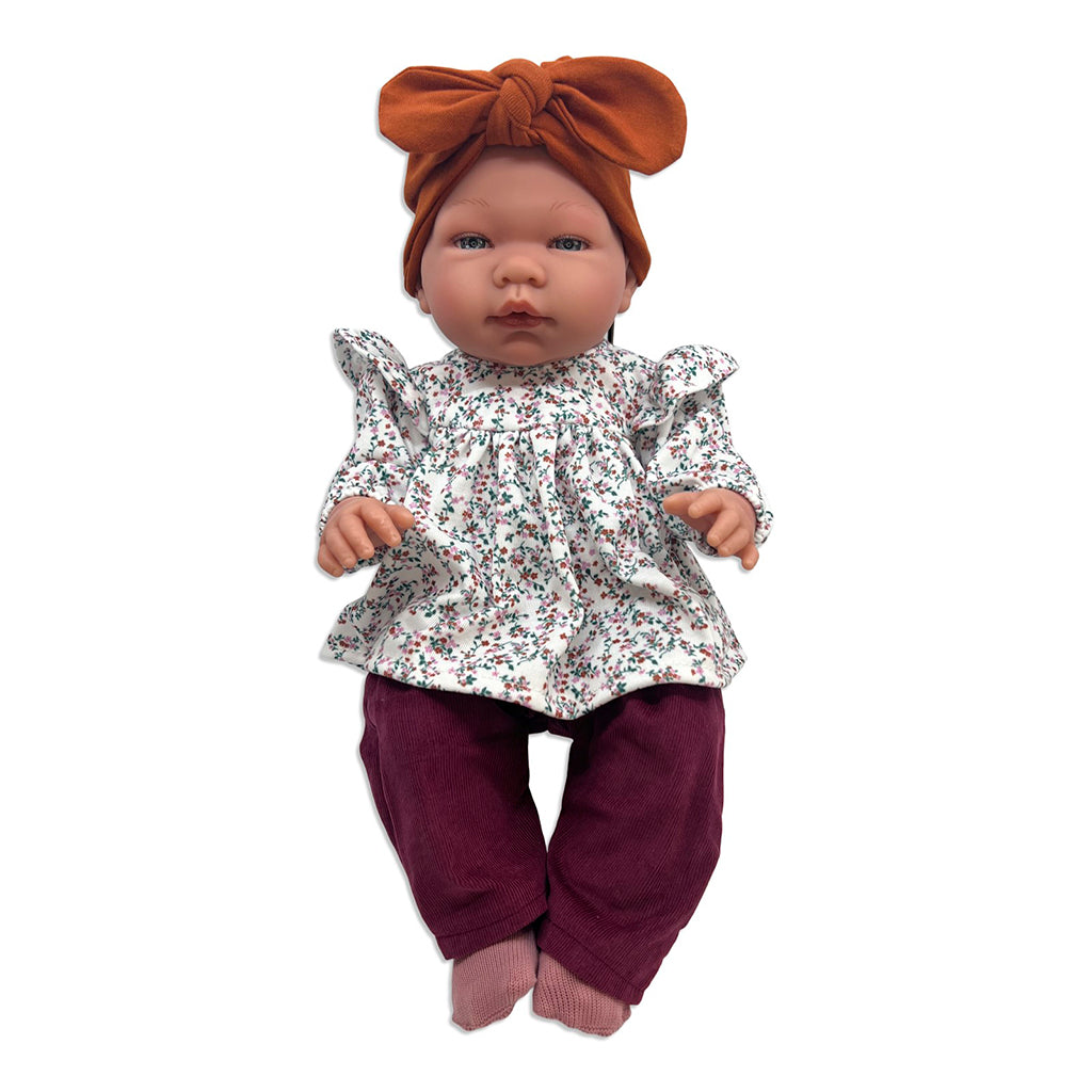 Así dockkläder för Leonora babydocka, strl. 46 cm, Kort tunika med volanger - Blommönster