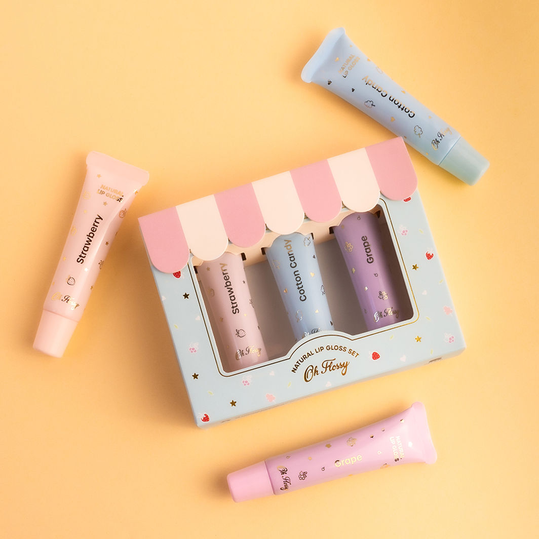 Oh Flossy Naturlig Lip Gloss för barn, Set med 3 färger