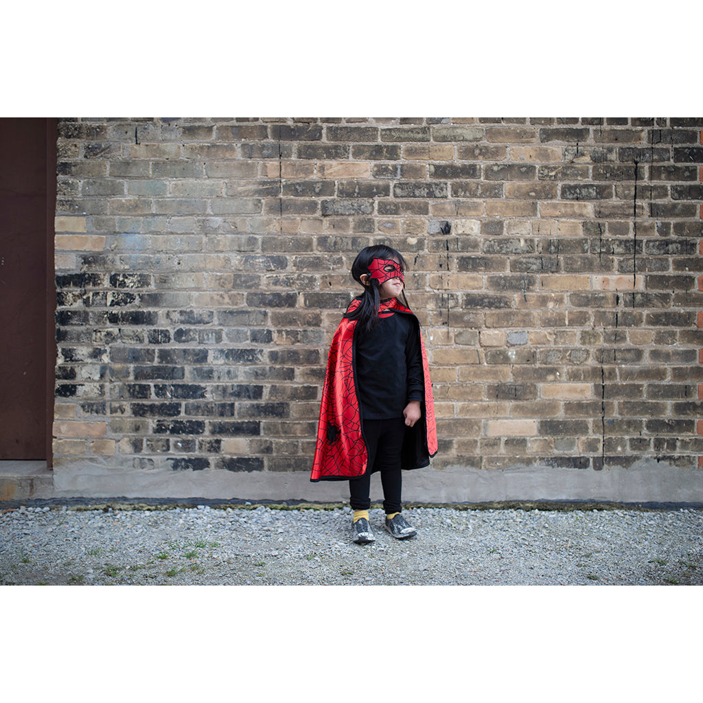 Great Pretenders utklädningskläder, vändbar mantel och mask, Spiderman/Batman - strl. 4-6 år