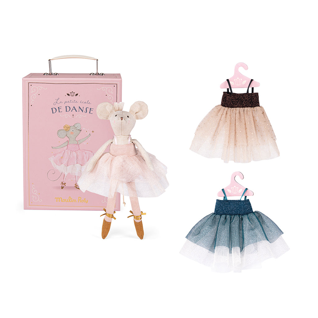 Moulin Roty docka, ballerina mus i kuffert, 26 cm - Suzies garderobe