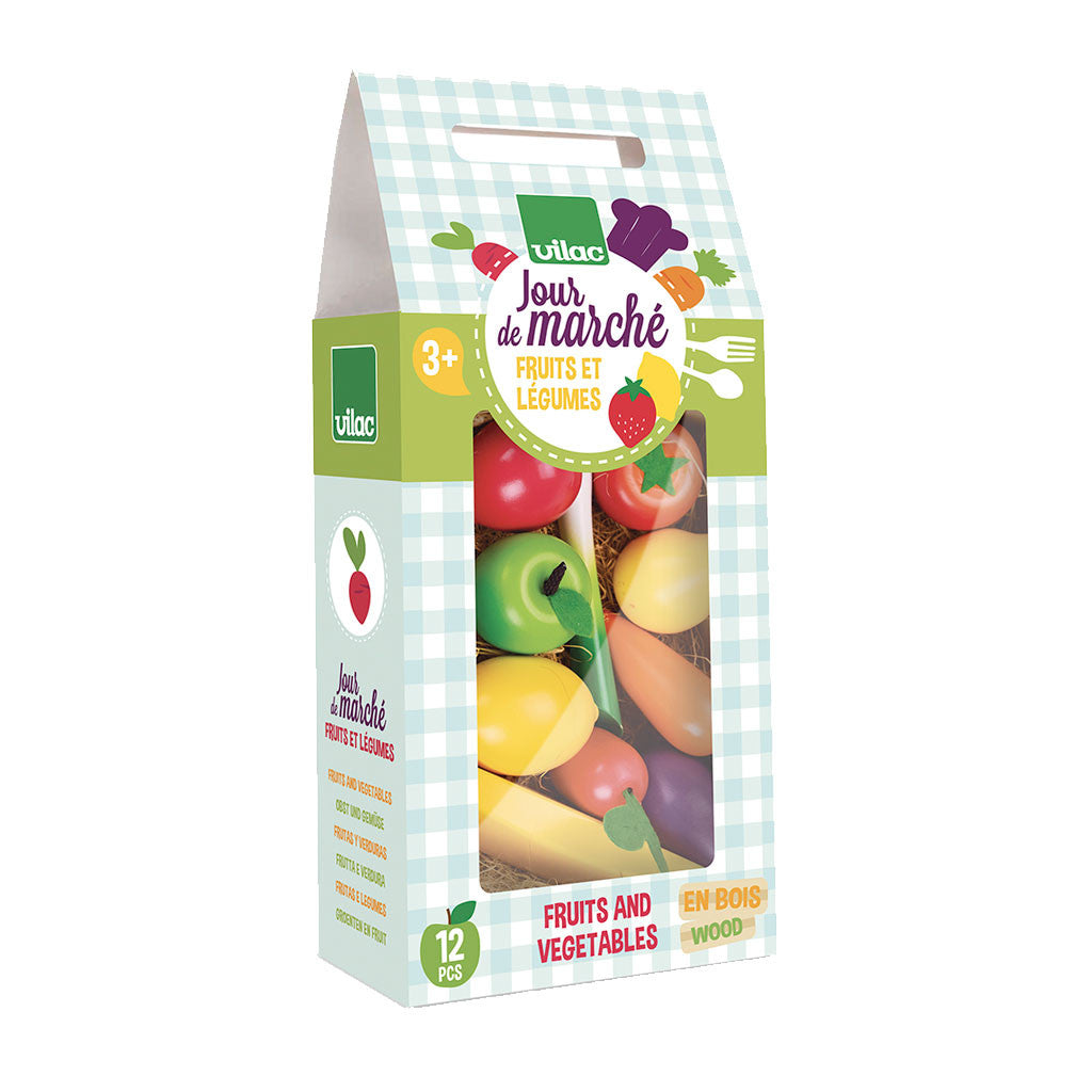 Vilac madsæt i træ - frugt og grøntsager i æske