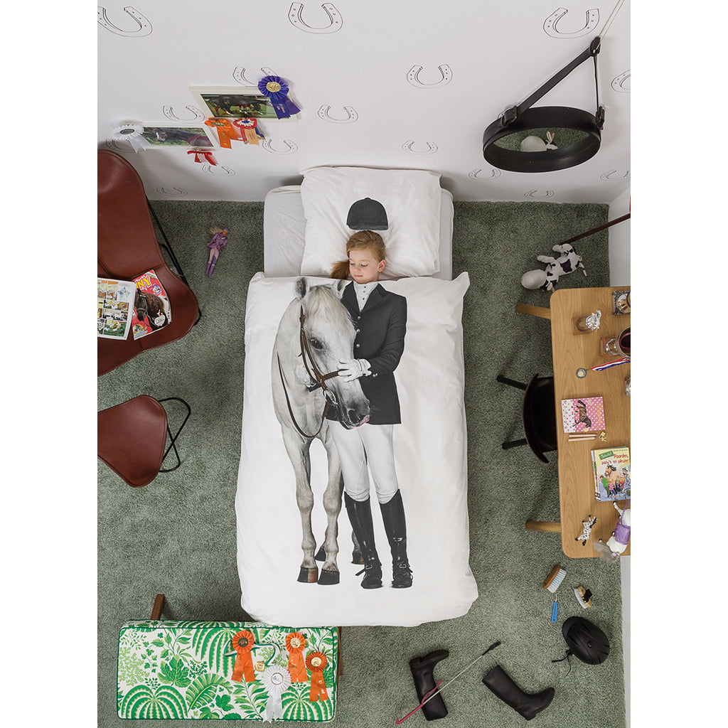 Snurk påslakanset för vuxna, ekologiskt - Ryttare med häst